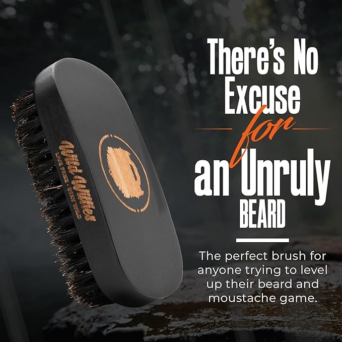 Wild Willies Beard Brush & Beard Balm Leave-In Conditioner Kit, Boar Bristles, Travel Size, Ergonomically-Designed Handle, Promotes Fast Beard Growth & Removes Itch