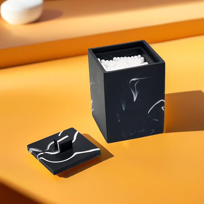 Cotton Swab Canister with Lid, Resin Bathroom Containers Canister Cotton Ball Organizer, for Jewelry Necklace Ring Earring Storage jar Gift Case (Matte Ink Black)