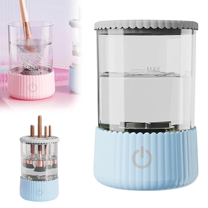 Electric Makeup Brush Cleaner, 2026 New Multi-Functional Cosmetic Brush Cleaner Machine, Portable Automatic Makeup Brush Cleaning Solution With Dryer-Holder, Beauty Gift for Women (Blue)