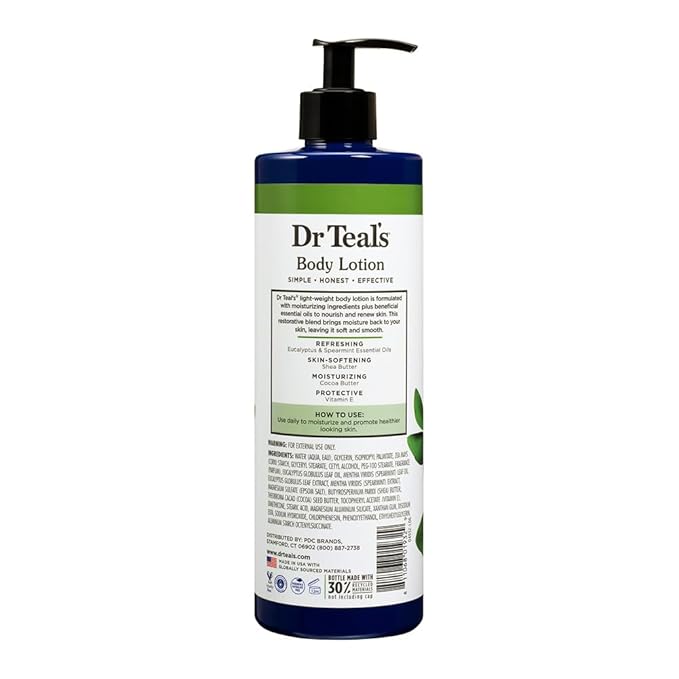 Dr Teal's DCP Products Body Lotion Moisture Rejuvenating Eucalyptus & Spearmint, 16 fl oz Pack of 4 (Yes)