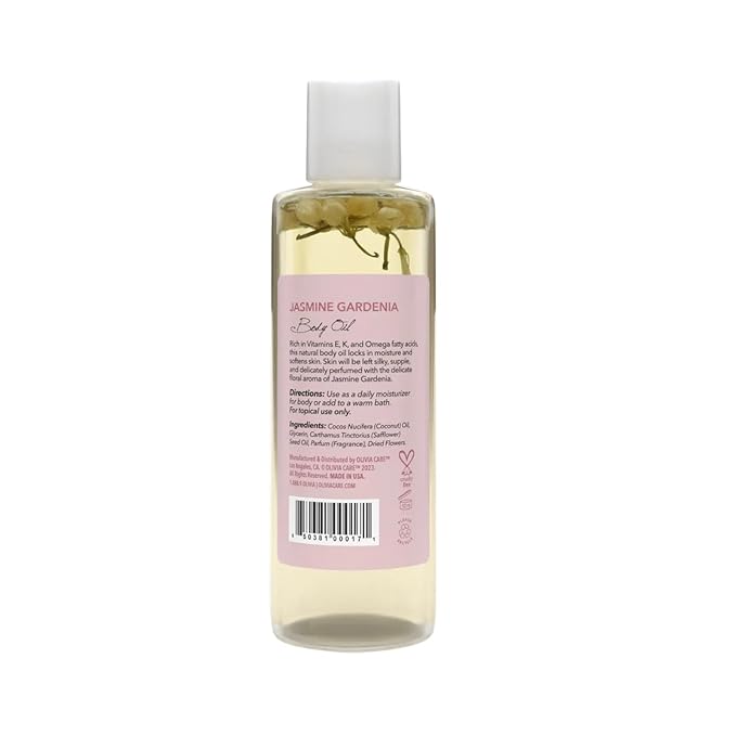 Olivia Care Jasmine Gardenia Body Oil Vegan & Natural Oil For Women | Hydrating & Moisturizing After Bath Oil - with VITAMIN E, K & Omega Fatty Acids Reduce Dry Skin - 4 OZ