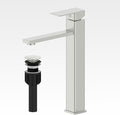 Bathroom Faucets, Brushed Bathroom Sink Faucet Set with Pop Up Drain, Single Hole Single Handle High Barrel Sink Vanity Faucet, Stainless Steel Lead-Free