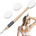 Lotion Applicator for Back 17'' Long Handled Back Cream Applicator with 2 Replacement Pads, Back Applicator for Cream Moisturiser, Long Wooden Handle Back Lotion Applicator for Skincare(White)