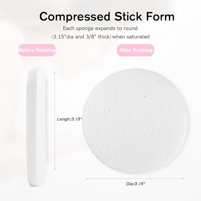 Facial Sponge Compressed,60 Pcs PVA Professional Makeup Removal Wash Round Face Sponges Spa Pads Exfoliating Cleansing for Women,White