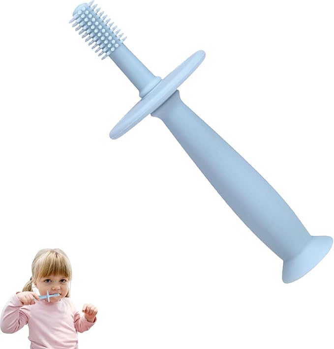 Baby Teether Toothbrush - 360 Degree Silicone Teething Toy with Suction Base, Soft Toddler Pacifier, Gum Massager Newborns, Infant Hygiene and Soothing Teether | for Babies 6-12 Months