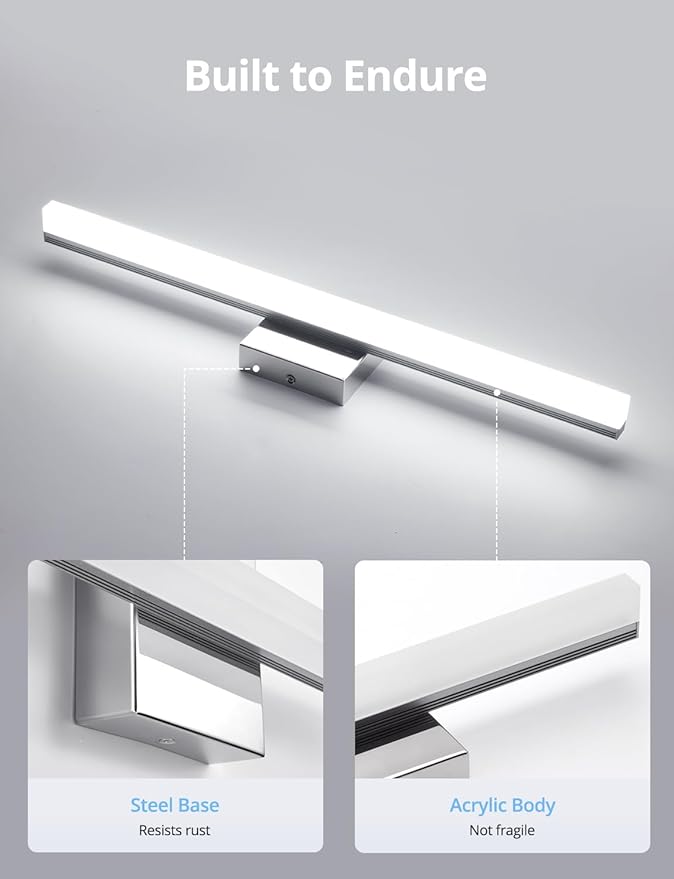 Combuh LED Vanity Lights Bar 24 Inch Bathroom Light Fixtures 14W IP44 Over Mirror Lighting Indoor Wall Sconces Modern Cool White 6000K for Washroom