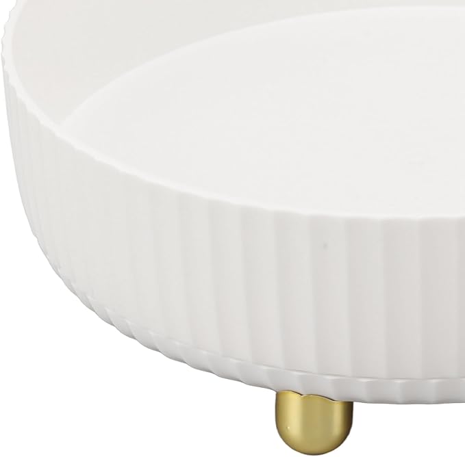 Fydun Rotating Plate, 360 Degree Storage Rack Organizer Round Cosmetic Shelf Basket Turntable for Kitchen Cabinet Pantry Small White Lazy Susans Refrigerator (White)