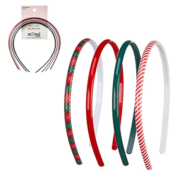 CONAIR Scunci Effortless Beauty Skinny headband -plastic Headbands for Women and Men - hair accessories for women - gifts for her - Assorted Colors - 4 Count