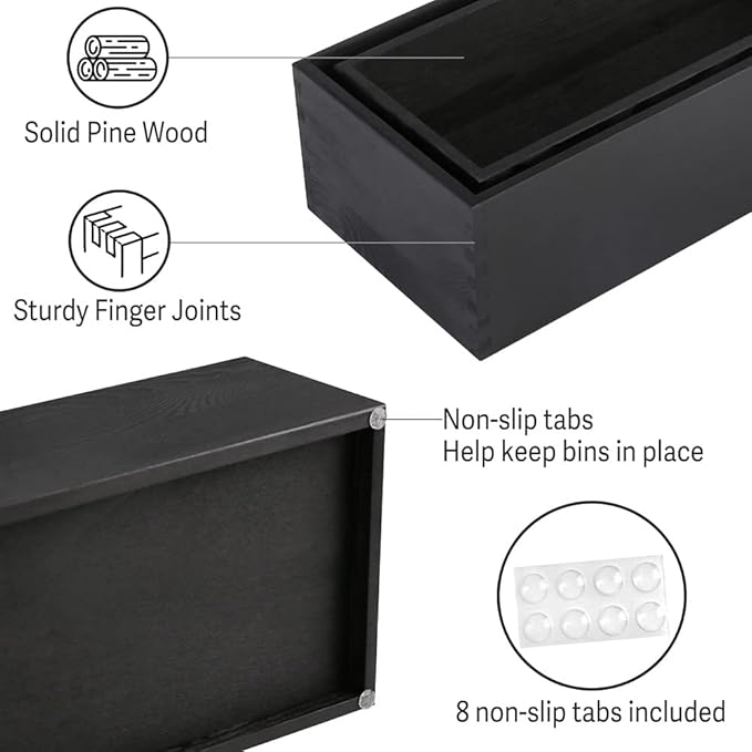 LotFancy Bathroom Decor Box, 2 Pack Wooden Toilet Paper Holder, Black Toilet Tank Storage Basket, Farmhouse Rustic Back of Toilet Tray