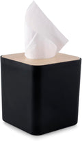 Square Tissue Box Cover,Black Tissue Box Holder,Bamboo Facial Cube Box Cover for Storage on Bathroom Vanity, Countertop, Bedroom Dresser