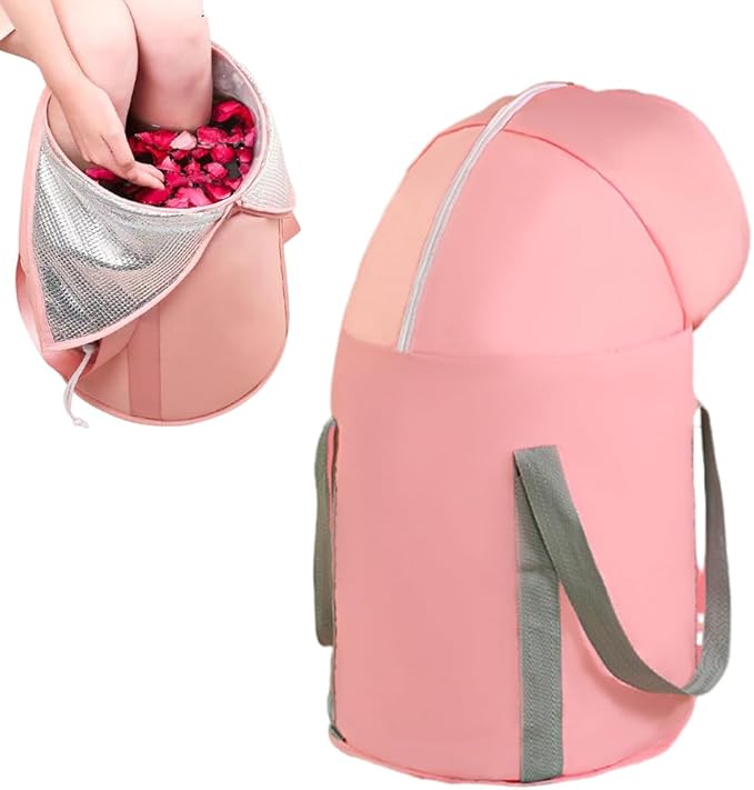 Collapsible Bucket for Soaking Feet,Portable Travel Foot Bath Tub,Fully Wrapped Knee Fumigation Foot Soaking Bath Basin,Foot Spa Bag for Outdoor Travel Camping Fishing (Pink)