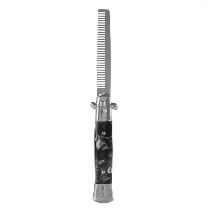 Folding Pocket Comb, Stainless Steel Beard Comb for Men, Switchblade Fine Tooth Mustache Combs Designed for Hair Salon Beauty Tool (Black)