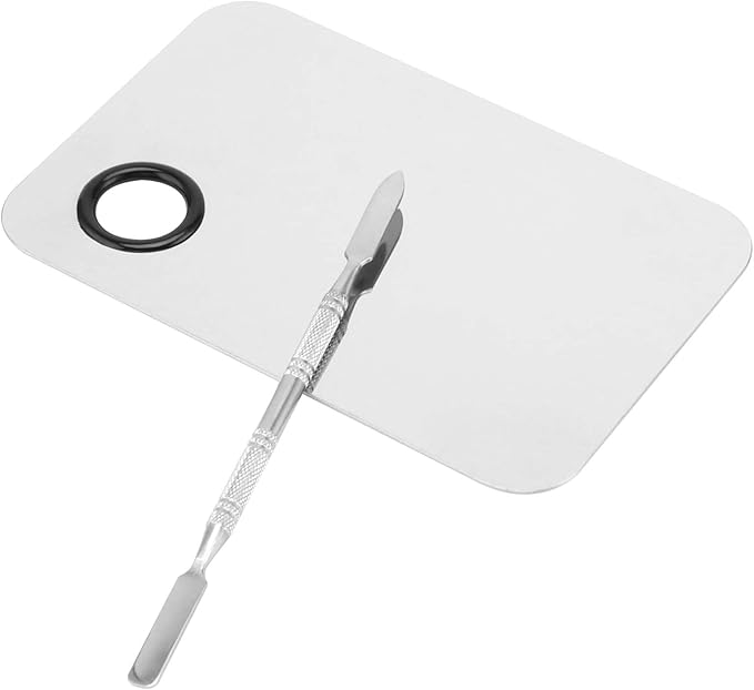JAPCHET 4 Pack Stainless Steel Metal Makeup Mixing Palette, 6×4 Inch Makeup Palette with Spatula Makeup Palette Mixer Tray for Color Mixing and Makeup, Silver