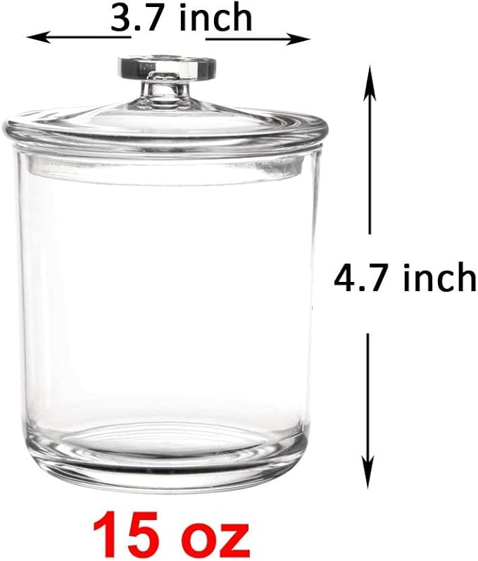 Youngever 2 Pack 15 Ounce Clear Plastic Apothecary Jars, Qtip Holder, Cotton Swab Holder, Bathroom Vanity Organizer for Cotton Balls, Cotton Swab, Qtips