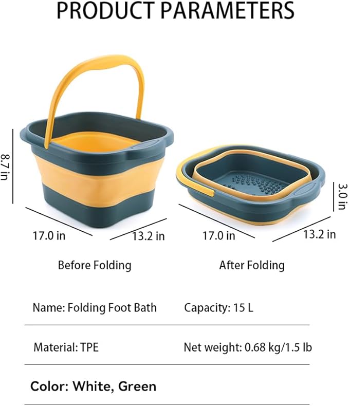 Collapsible Foot Spa Bath Massager for Dry Cracked Feet, Feet Soaking Tub with Massage Acupoint, Pedicure Foot Soak Basin Plastic Bucket with Handle(Green)