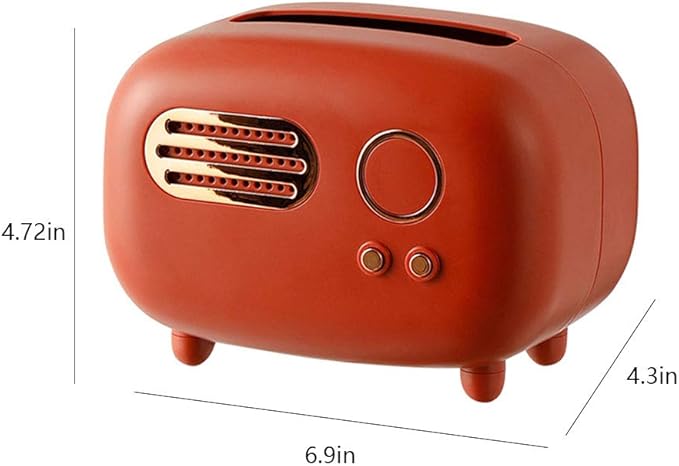 WAYUTO Vintage Radio Facial Tissue Box Cover Napkin Holder Decorative Napkin Storage Organizer Paper Towel Dispenser Container for Bathroom Car Office Desk Home Decor Bedroom Restaurant Red