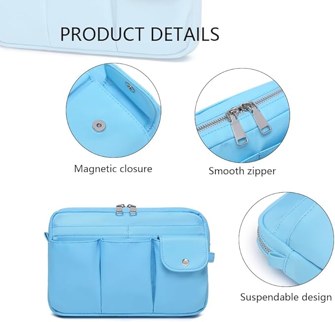 Storage Bag-arge Cosmetic Bag for Women Travel Makeup Bag Zip Up Bag Pure Cotton Canvas Can be Suspended (Sky Blue)