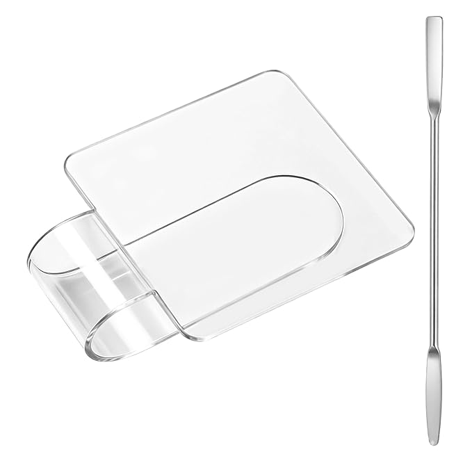 Makeup Mixing Palette Acrylic Mixing Tray Nail Art Manicure Palettes Hand Held Foundation Plate with Spatula for Makeup Blending