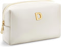 Kigeli Initial Makeup Bag for Women Beige Leather Easter Basket Gifts Monogram Cosmetic Bag Small Travel Toiletry Pouch Wedding Birthday Graduation Bridesmaid Gifts for Teen Girls Women Teachers