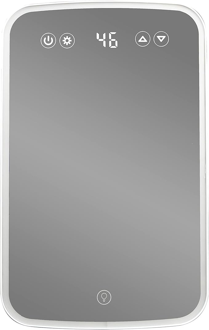 Danby DBMR02624WD43 7.4L Mini Fridge with Mirror & Light in White LED light digital display touch activated 7.4 L / 0.26 cu.ft. capacity