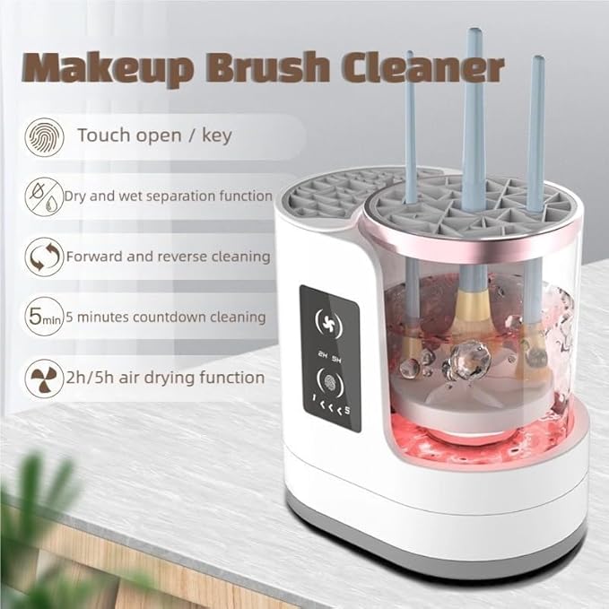 Cosmetic Brush Cleaner, Electric Makeup Brush Cleaning Machine with Silicone Mat, Automatic Spinning Brush Washer for Professional and Synthetic Brushes, Quick Cleaning Tool
