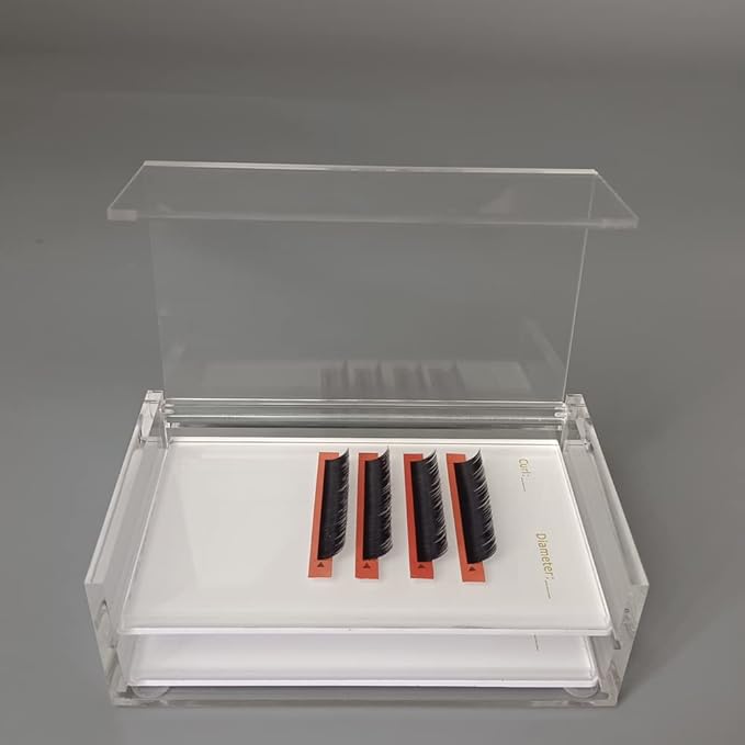 2 Layers Acrylic Eyelash Pallet Organizer Box, Grafting Eyelash Clear Makeup Display Container for False lashes Transparent Storage Case (White)