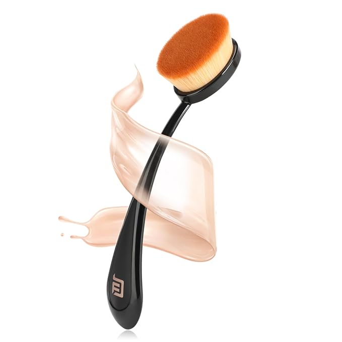 Oval Foundation Brush with Handle - Professional Kabuki Toothbrush Makeup Brush Fast Flawless Application with Dense Soft Bristles for Liquid, Cream, Powder, Blending, Body Self-tanner
