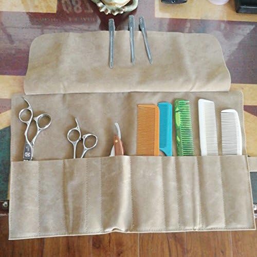 Creation Core Microfiber Fabric Salon Scissors Bag Roll Up Hair Tools Pouch for Stylist Barber Hairdressers, Beige