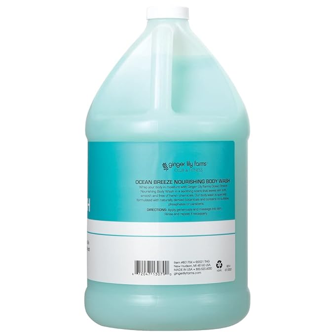 Ginger Lily Farms Club & Fitness Nourishing Body Wash, 100% Vegan & Cruelty-Free, Ocean Breeze Scent, 1 Gallon Refill (Pack of 4)