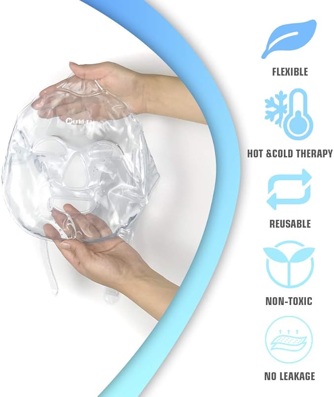 Face Ice Pack/Ice Mask for Face & TMJ Relief, Reusable Hot Cold Gel Pack for Post-Surgery Recovery, Puffy Eyes, and Swelling, Full Coverage Ice Mask (White)