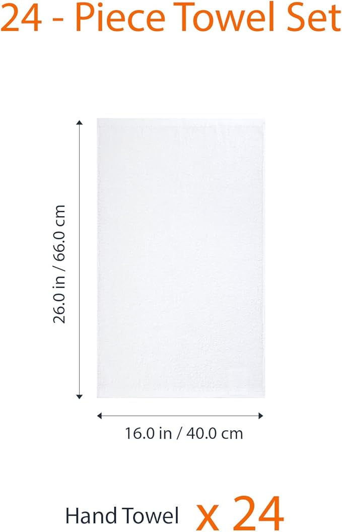 Amazon Basics Soft and Thick Cotton Hand Towels for Gym, Quick Drying, 16 x 26 in, White, 24-Pack