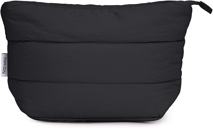 Narwey Puffy Black Makeup Bag Travel Women Girl, Puffer Cosmetic Makeup up Organizer Bag, Cute Makeup Pouch Travel Toiletry Bag (Black)