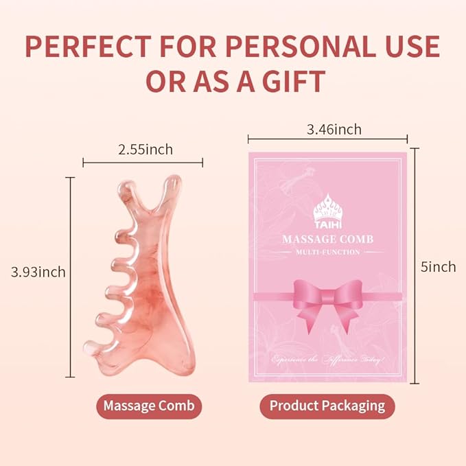 TAIHI 4-in-1 Massage Comb Pink Gua Sha Facial Tools Head Massage Combs Neck Body Face Eye Massager Tool for Body Tension Relief Promote Lymphatic Circulation Gifts for Women Men