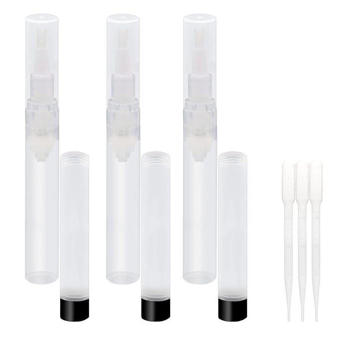 3-Pack 6ml Real Refillable Cuticle Oil Pens, Nail Oil Pen Empty, Fillable Oil Applicator, Reusable Transparent Cosmetic Container