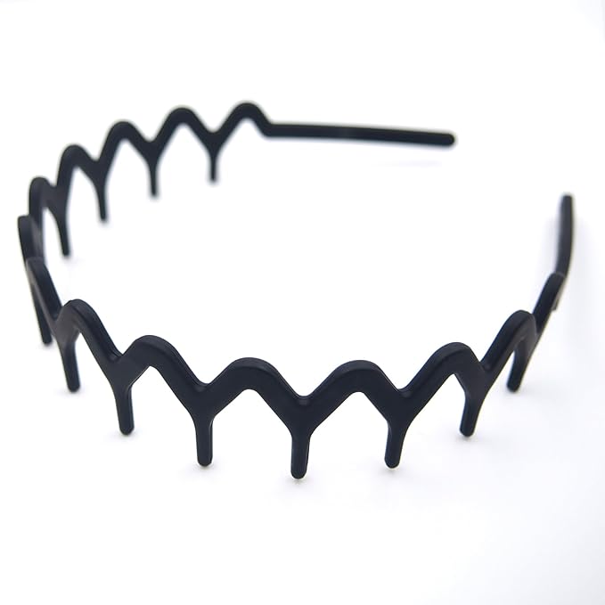 Zig Zag Headbands for Women Men, Non-slip Plastic Wavy Headband with Teeth Comb Hairbands Classic 90s Hair Accessories 2pcs (Matte Black)