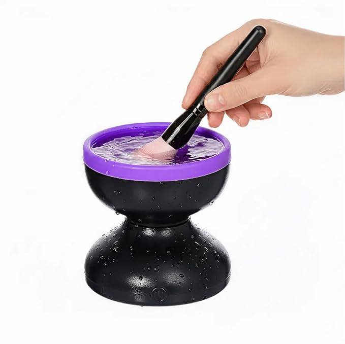 ÉCLAT Electric Makeup Brush Cleaner Machine, Remove Residue on Brush, Sponge, Powder Puffs, Cosmetic Tool Cleaner, No Batteries Needed, Portable Spinning Washer Saves Cleanser Solution (Black/Purple)