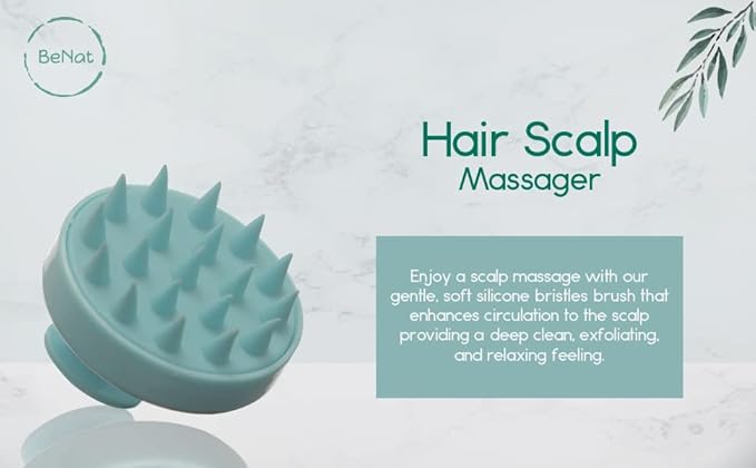 BeNat Hair Scalp Massager, Soft Silicone Bristles Scalp Brush for Woman, Men, Kids and Pets -All Hair Types Shampoo Brush