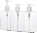 Suream Refillable Shampoo and Conditioner Bottles, 9.5oz/280ml Clear Plastic Pump Dispensers for Shower, Square Empty Bathroom Bottle for Body Wash, Essential Oil, Soap Liquid, Lotion, 3Pack