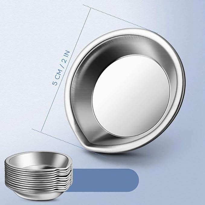 12 Pcs Stainless Steel Paint Trays Small Round Metal Palette Makeup Cosmetic Mixing Palette with 2 Pcs Plastic Pipettes for Artist Watercolors