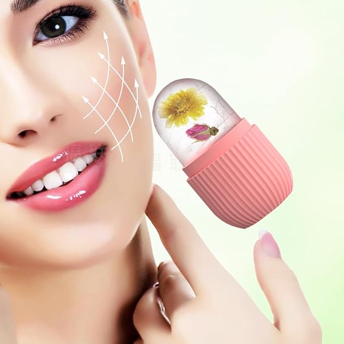 Ice Roller for Face, Ice Cube Facial Roller Massager, Reusable Silicone Face/Neck Ice Mold for Skin Care, Reduce Migraine Pain, De-Puff Eye Bags