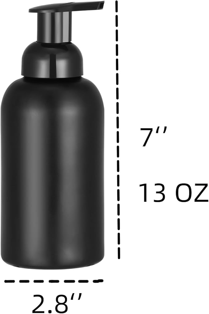 2 Pack Black Glass Jar Soap Dispenser with Foaming Pump, 13 Ounce Black Round Bottles Dispenser with Foaming Pump