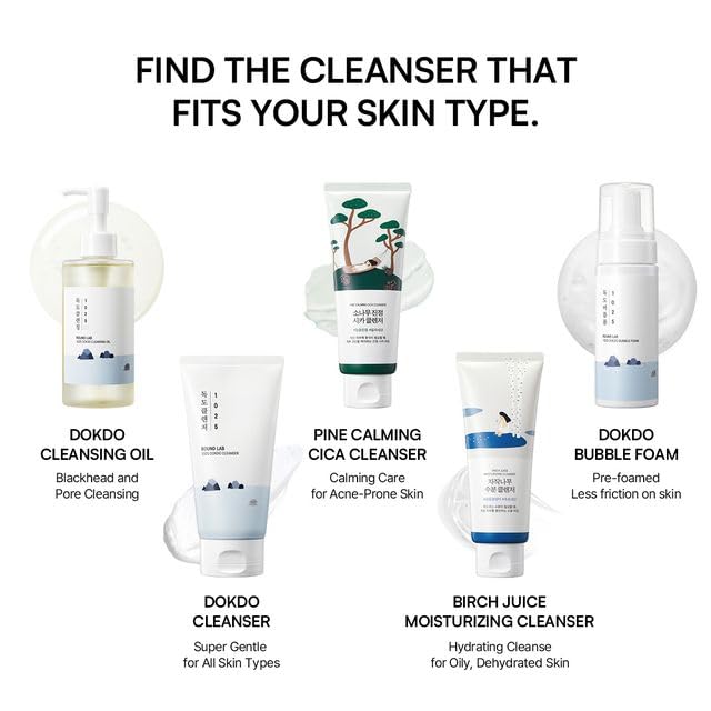 ROUND LAB 1025 Dokdo Cleanser 5.07 Fl Oz, Low pH Facial Cleanser for Sensitive Skin, Rich Soft Bubbles for Deep Cleansing and Makeup Removal, Hydrating Face Wash with Deep Sea Water, Korean Skin Care