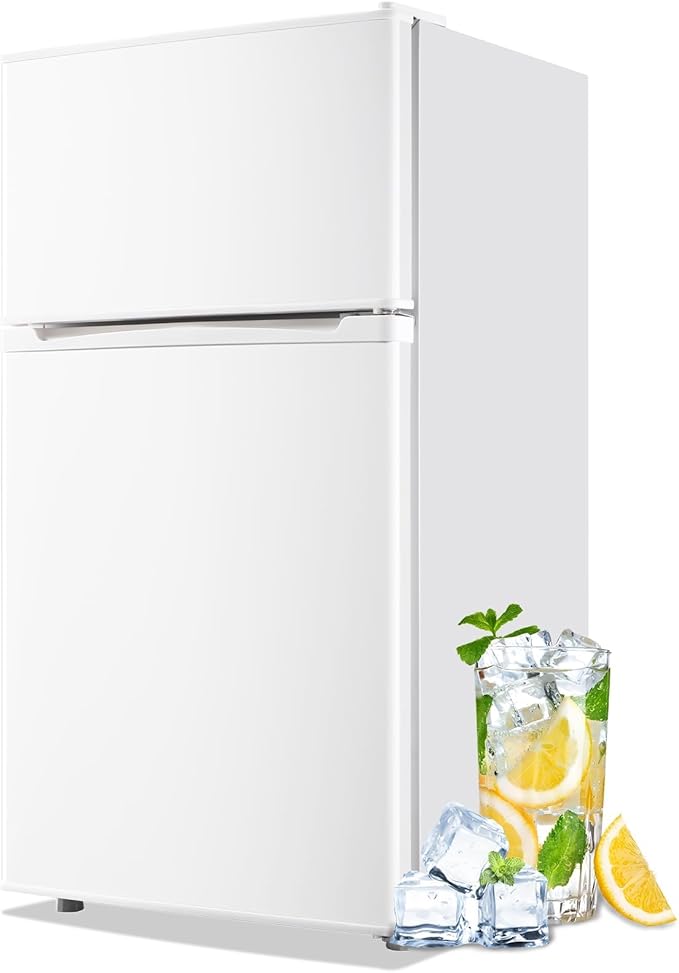 WANAI 3.5 Cu.ft Retro Mini Fridge with Freezer Small Refrigerators Dual Doors & Handles White Freestanding Classic Refrigerator Removable Glass Shelves Adjustable Thermostat for Home Office Dorm RV