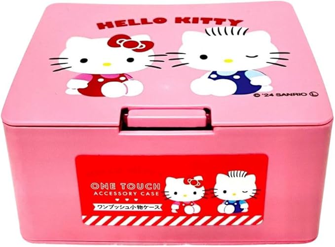 can do Hellow Kitty One push One Touch Open Type Lid Accessory Cosmetics Case Box W4.2 × H3.5 × D2 inch,Multicolor, Japanese, Coral pink, 32771