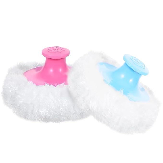 2 Pcs Large Fluffy Powder Puff Body Cosmetic Face Loose Powder Applicator Handle Foundation Puff Pad Washable Beauty Application Tool for Women Sensitive Skin (Pink+Blue)