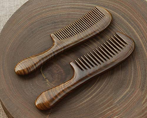 Real Natural Green Sandalwood Wooden Comb/Boutique Hair Comb - NO SNAGS,NO STATIC,NO TANGLE (Long standard tooth)