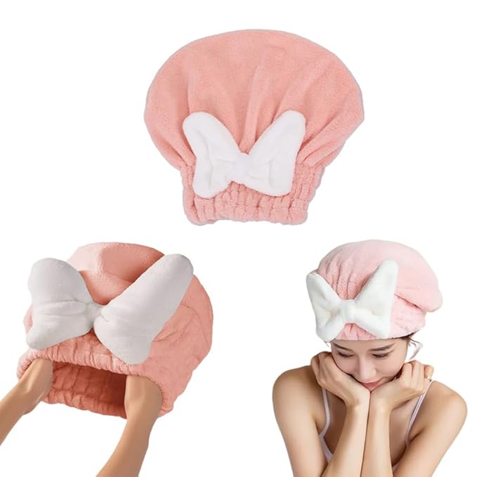 2 Pack Hair Drying Caps Microfiber Hair Towel Wrap Super Absorbent Quick Dry Turban Wet Head Towel Wraps for Bathing Bath Girls Women Swim Beauty Shower All Hairs Types and Lengths