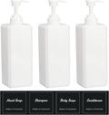 Suream Shampoo and Conditioner Dispenser Set - 27oz Plastic Empty Bottle with 4PCS Lables, Reusable Countertop Soap Organizer for Shower Gel, Hand Wash, Lotion, Massage Oil