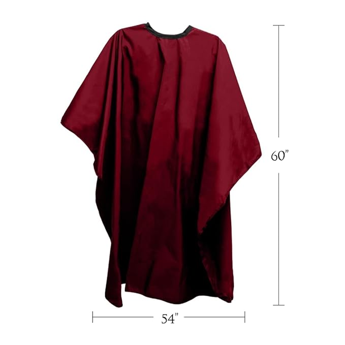 BD Barber Lightweight Crinkle Nylon Hair Cutting/Styling Cape, Water Resistant, Machine Washable, Permanent Crinkle Nylon, Repels Hair, Snap Closure at Neck, Generous 54 x 60 inch Size, Burgundy