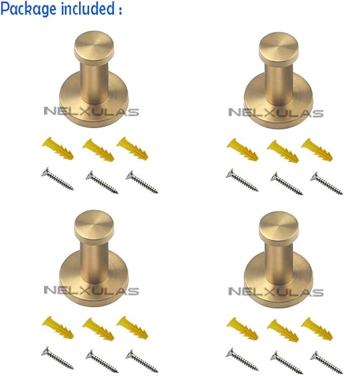 Golden Brushed Stainless Steel Single Super Heavy Duty Wall Mount Hook, Bath Towel Hooks, Coat Hanger (2", 4 PCS)